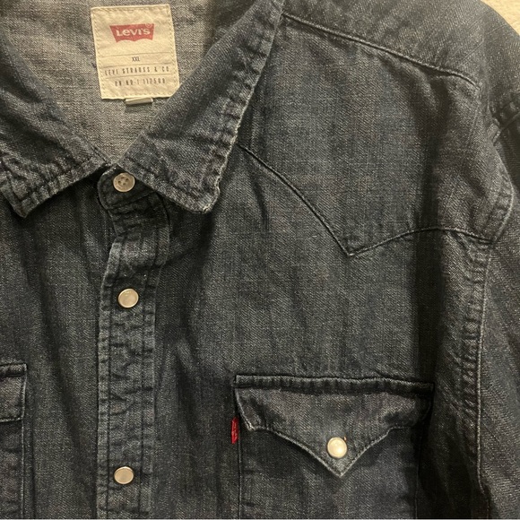 Levi's Other - Levis Denim Pearl Snap Shirt Dark Blue Wash Western Cowboy Cut Button Up XXL 2XL